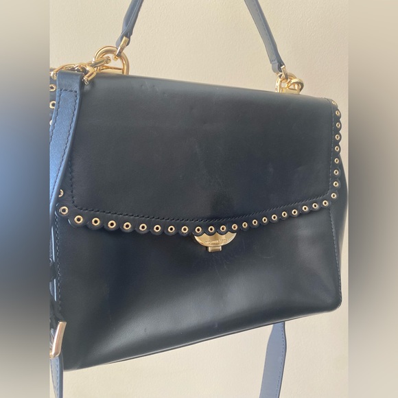 Michael Kors Black & Gold Ava Leather Satchel Handbag Purse Detachable Strap - Picture 4 of 7